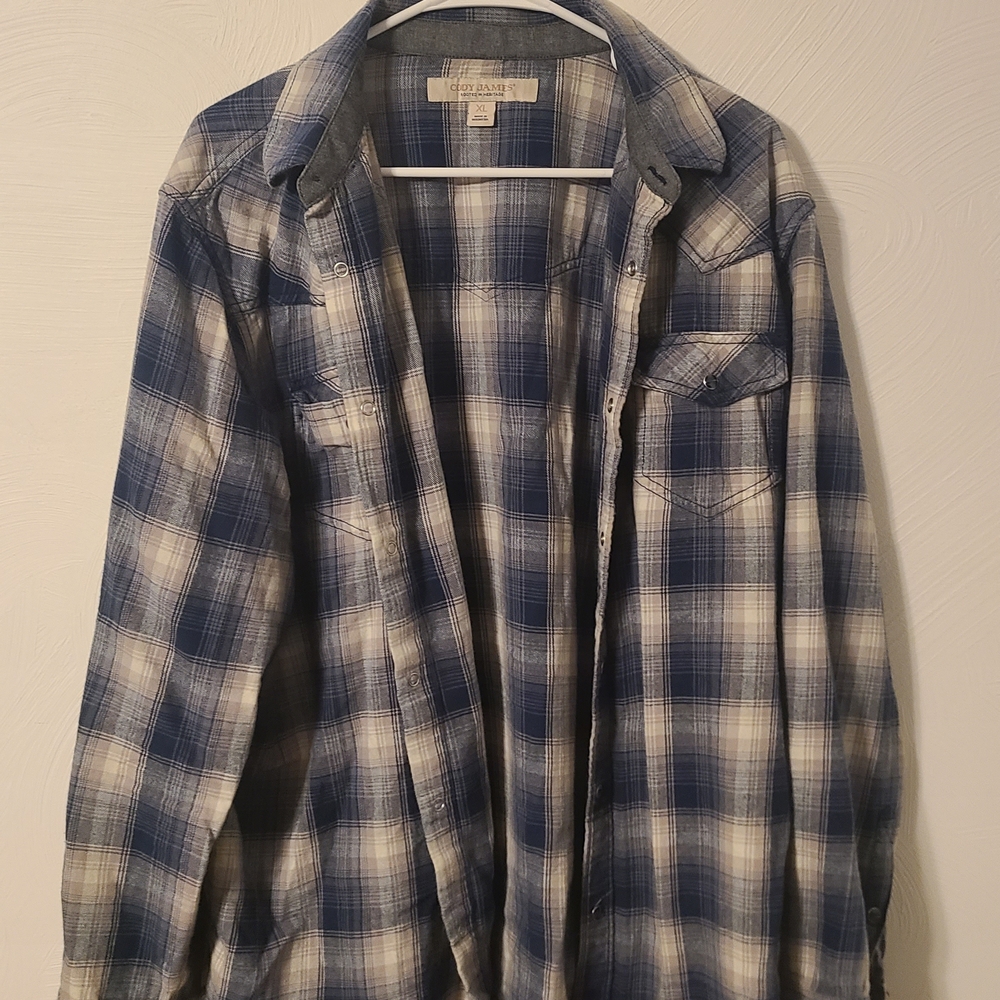Cody James Blue And White Flannel Western Mens Shirt